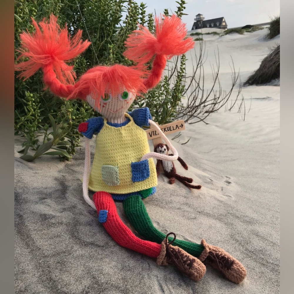 Handmade Knit Pippi Longstocking Doll Mr Nilsson Monkey OOAK Detailed Doll - Picture 5 of 16